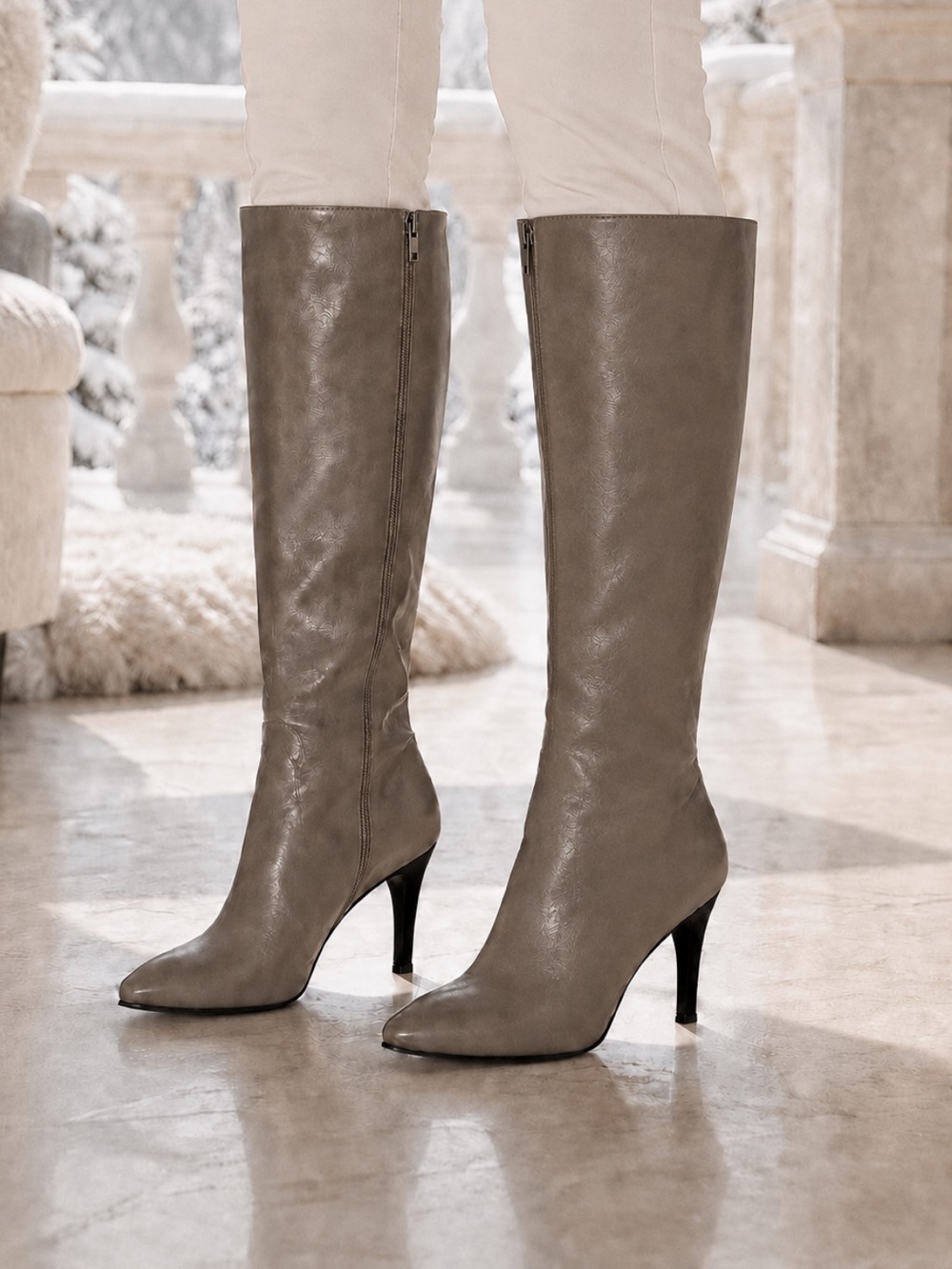Beautiful Nine West Grey Leather High heel Stiletto Boots❤️9.5